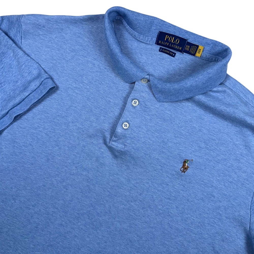 Polo Ralph Lauren Polo Shirt Mens XXL Blue Classic Fit Cotton Heathered Pony